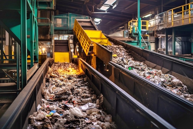 Photo recycling sorting and processing of waste in a factory