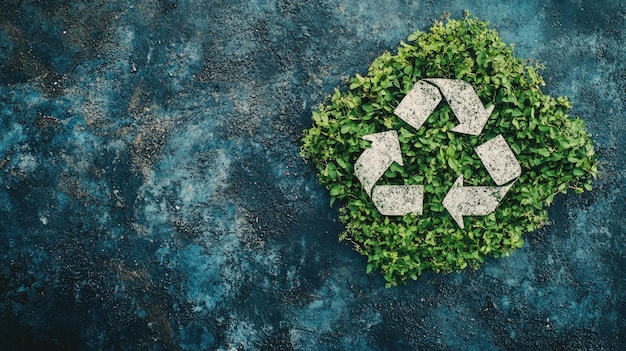 Photo recycling symbol in green leaves promoting environmental sustainability