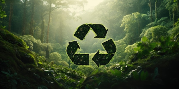 Recycling symbol with plants environmental preservation concept Generative AI