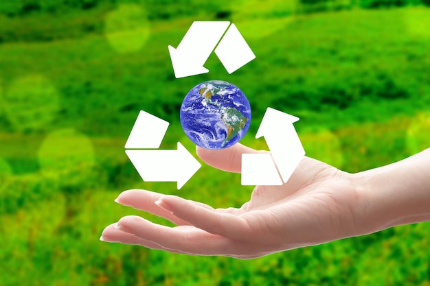 Recycling waste Recycle eco icon symbol of earth planet day concept of nature protection environmentalElement of the image provided by NASA