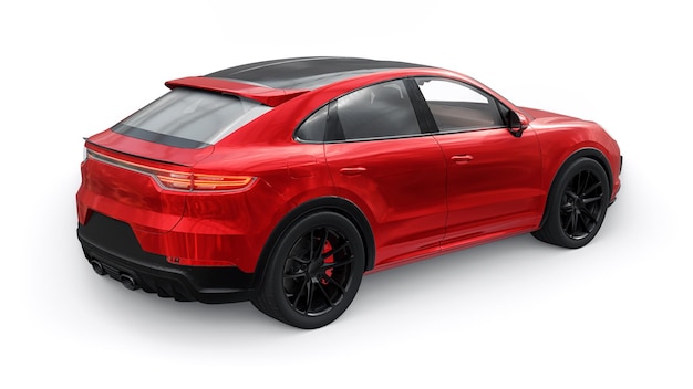 Red 3d model of a sports SUV in a coupe body on a white background 3d rendering