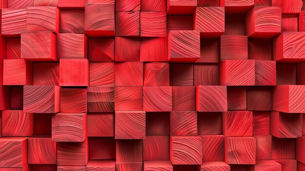 Red abstract carved wood blocks geometric mosaic background playful forms