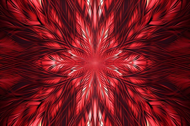 Red abstract fractal background with a symmetrical pattern in the center