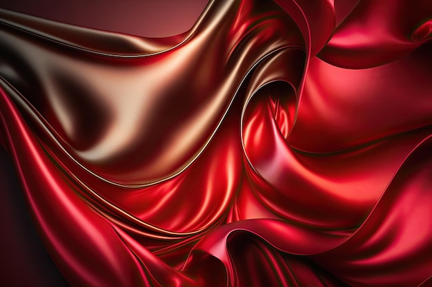 Red abstract shiny plastic silk or satin wavy background Generative AI