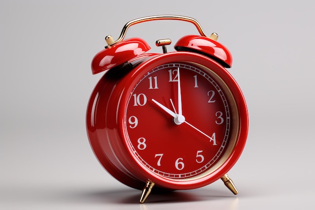 a red alarm clock with bells