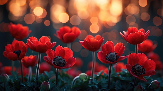 Red anemone flowers HD 8K wallpaper Stock Photographic Image