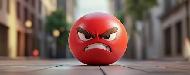 Photo red angry emoji frowning in the city