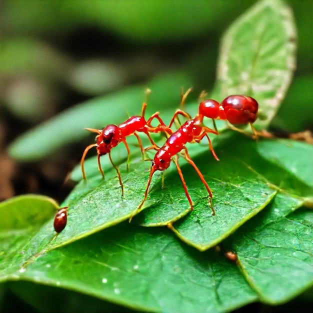 a red ant is on a green leaf with the number 3 on it