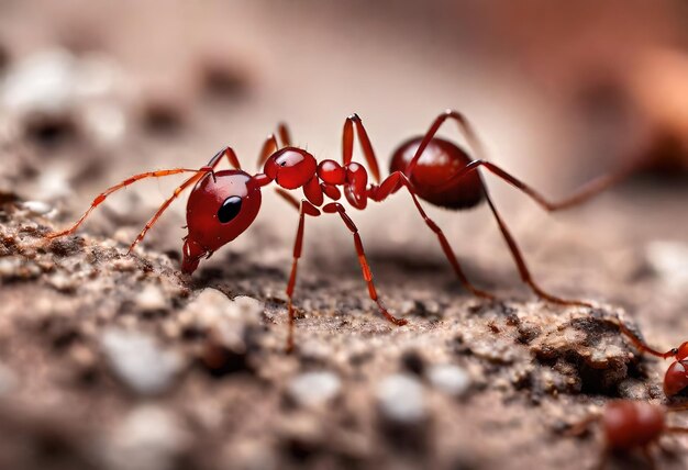 a red ant with a black eye and red ant on the side of it