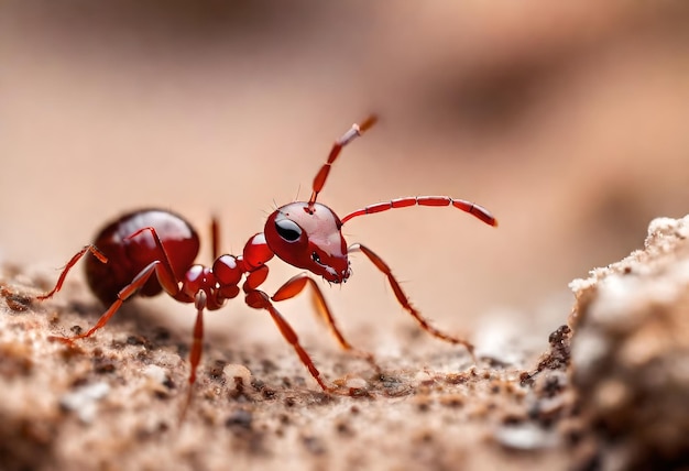 a red ant with a black face and a red ant on the side of it