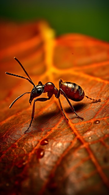 Red ants are looking for food on tree