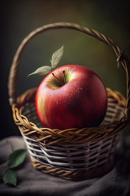 red apple in a basket