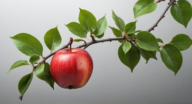 Photo a red apple on a branch with green leaves