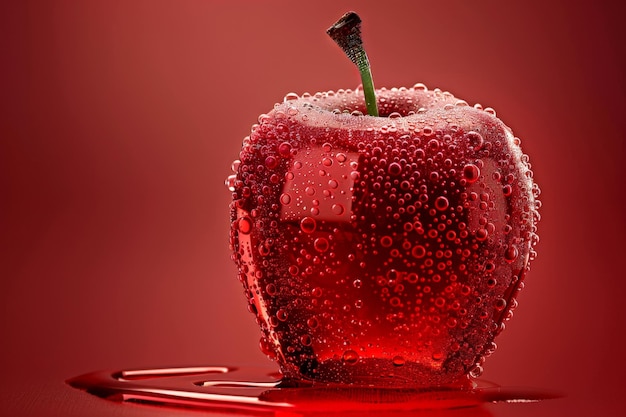 Photo red apple fruit on splashing water on pink background