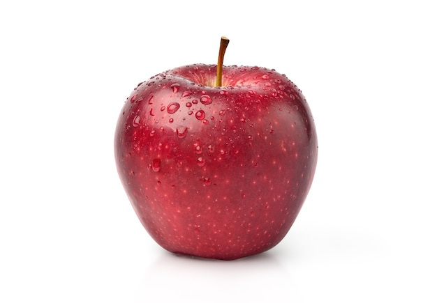 Red Apple fruit with water drops isolated on white with clipping path.