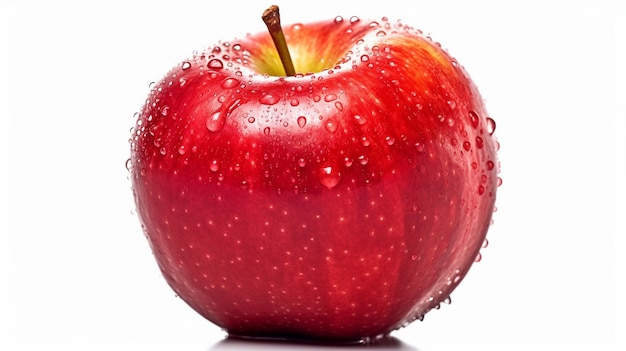 red apple fruit with water drops isolated on white