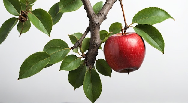 Photo a red apple is on a branch with green leaves