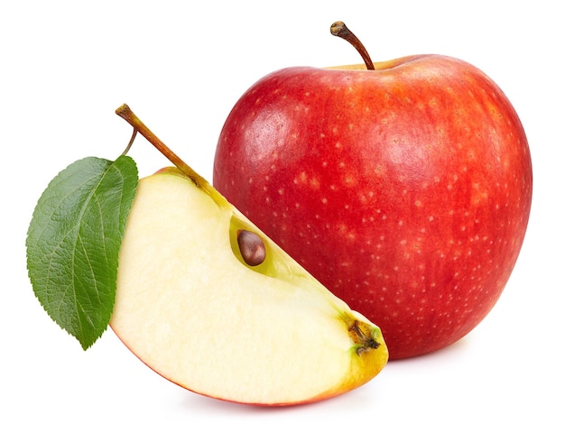 Red apple isolated on white background Taste apple with leaf Full depth of field with clipping path