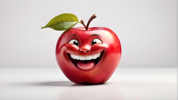 a red apple showing expression of happiness and laughing like happiest emoji at white background