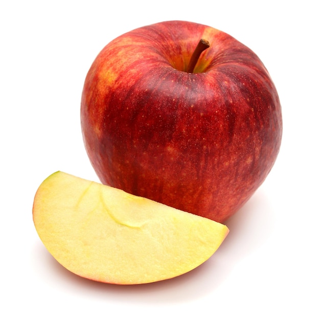 Red apple and slice isolated on white background Perfectly retouched full depth of field on the photo Creative idea fruit juice and drink Top view flat lay