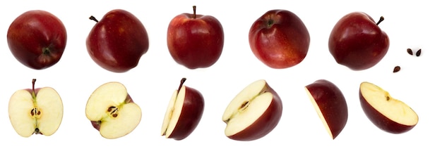 Red apple slices in cut on white isolated background