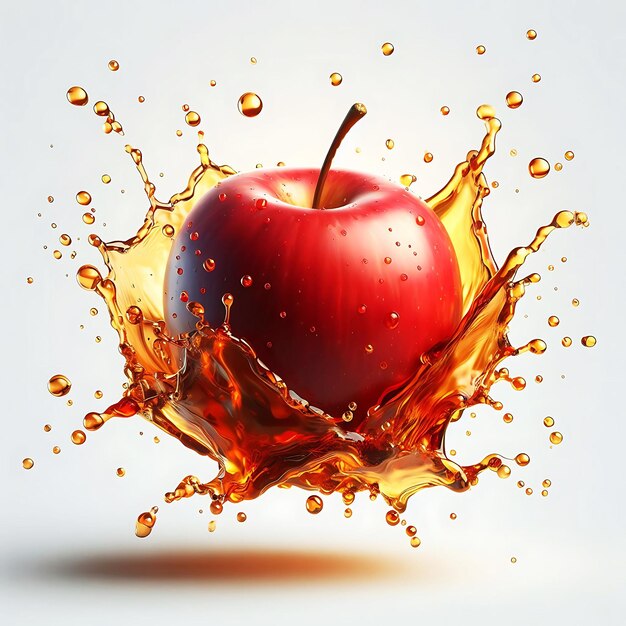 Red apple in splash 3d realistic apple juice splashing Generative AI