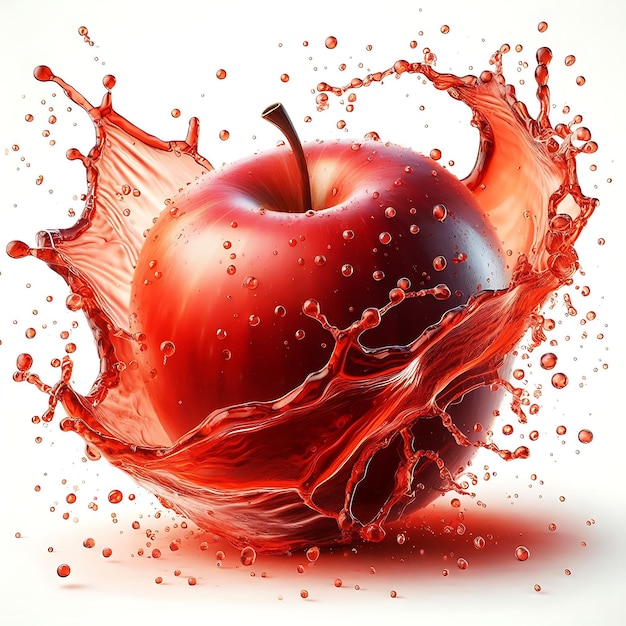 Red apple in splash 3d realistic apple juice splashing Generative AI