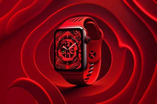 A red apple watch with the number 4 on it