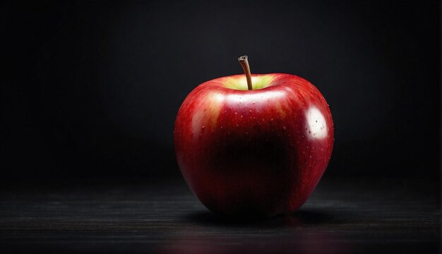 a red apple with a black background and a black background