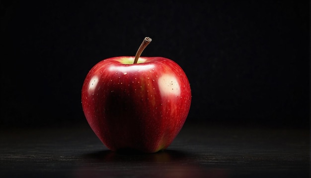 a red apple with a black background with a black background