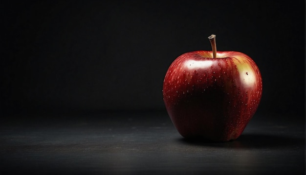 a red apple with a gold stem on it