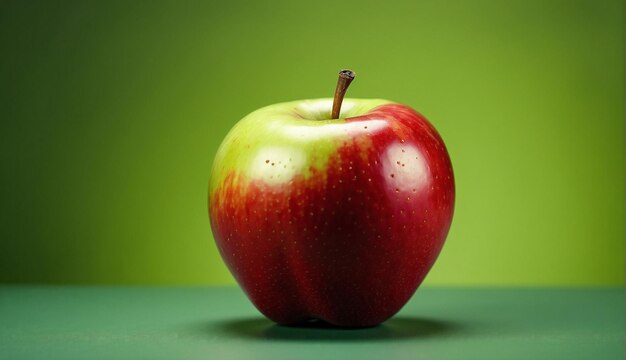 a red apple with a green background and a green background