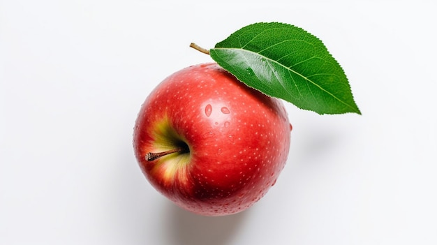 Red apple with green leaf isolated