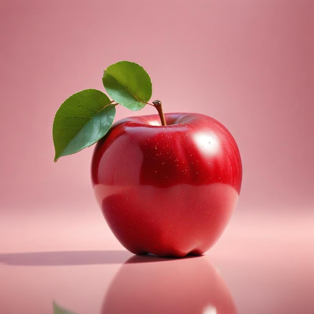 a red apple with a green leaf on it