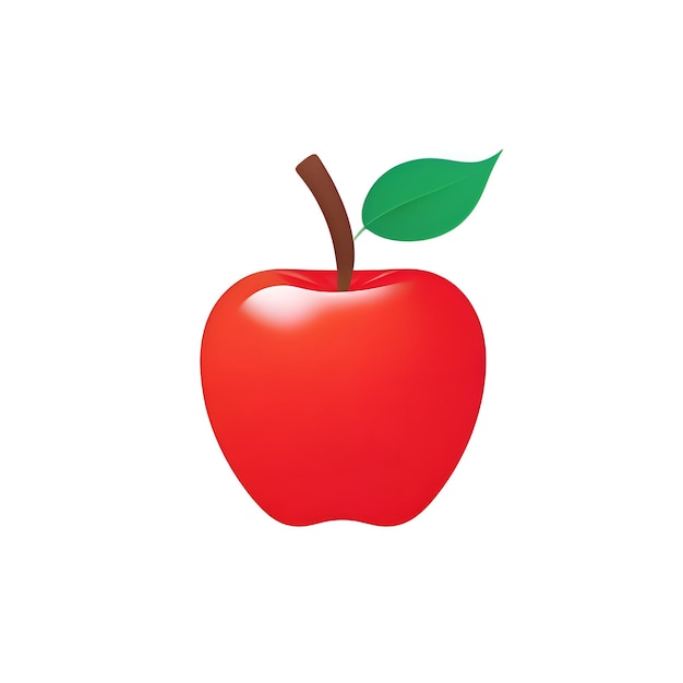 a red apple with a green leaf on it