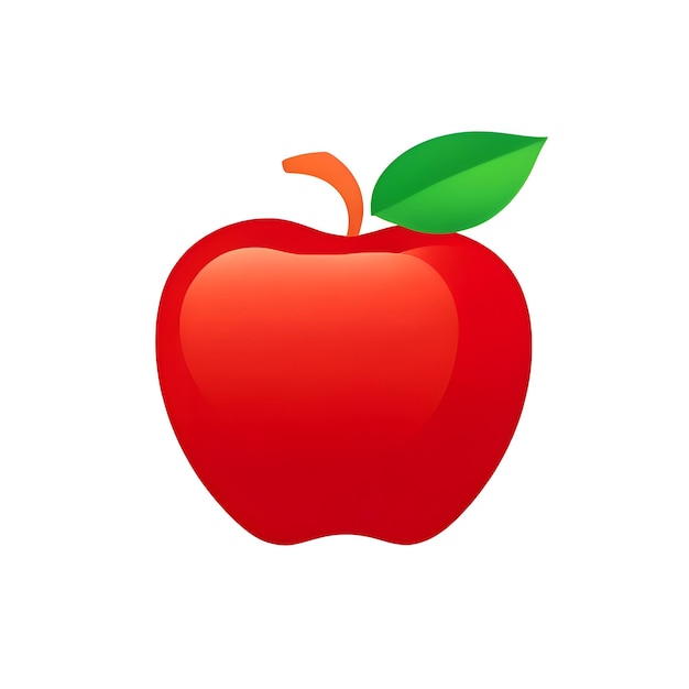 a red apple with a green leaf on it