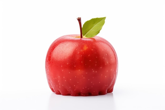 Red Apple With Green Leaf On a White or Clear Surface PNG Transparent Background