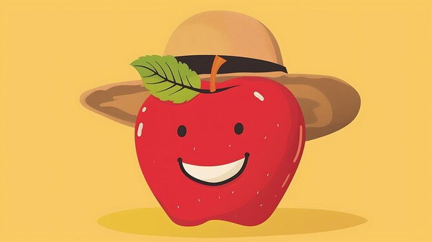 Photo a red apple with a hat on its head