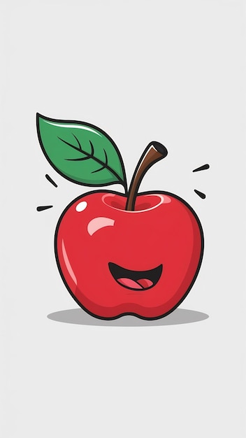 Photo red apple with leaf cartoon style