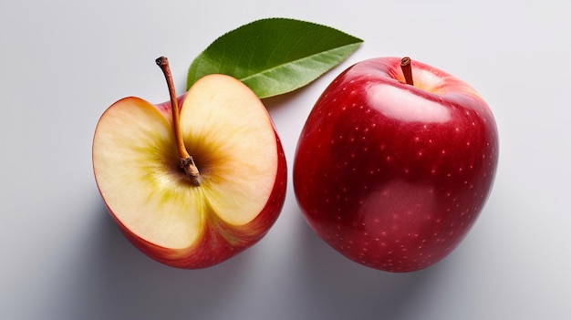 Red apple with leaf and slice