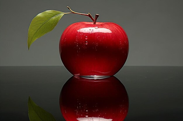 Red Apple with a Reflection on a Glass Table