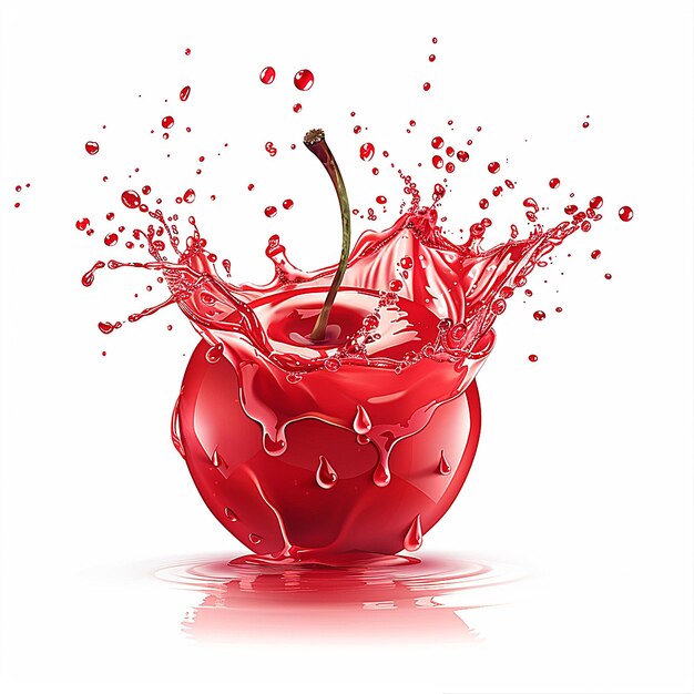 a red apple with a splash of red juice in it