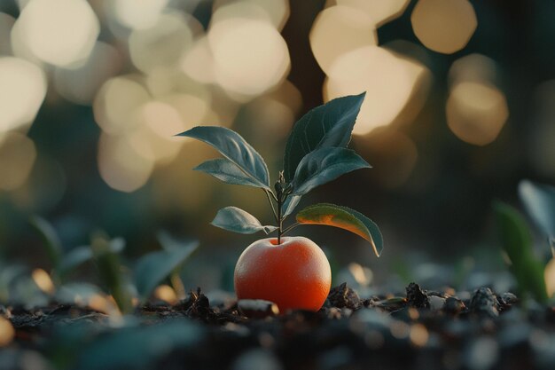 Photo a red apple with a stick in the middle of it