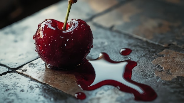 Photo a red apple with a toothpick in the middle of it is being cut into a red apple