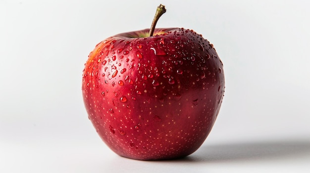 a red apple with water droplets on it white background