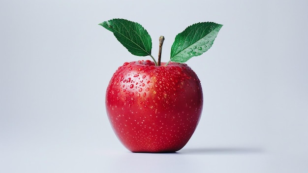 a red apple with water droplets on it white background