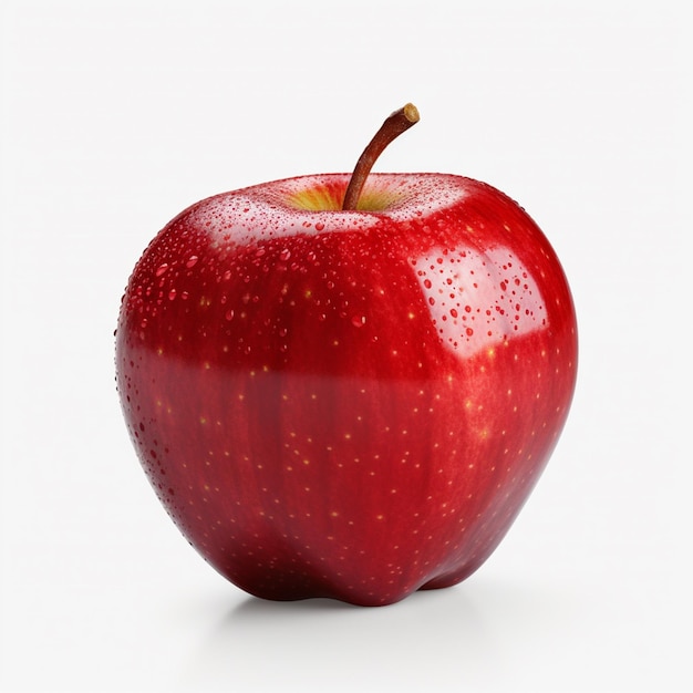 A red apple with water droplets on it on white background