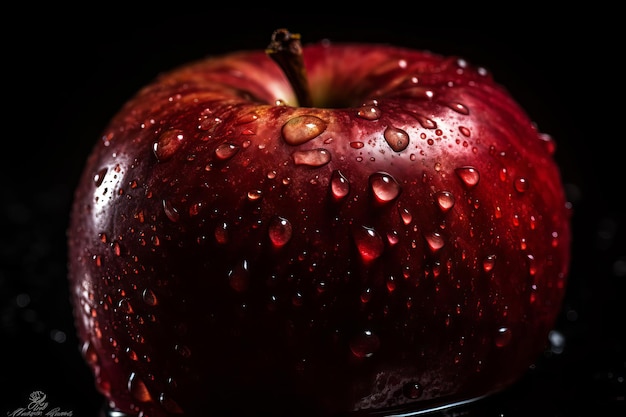 A red apple with water droplets on it