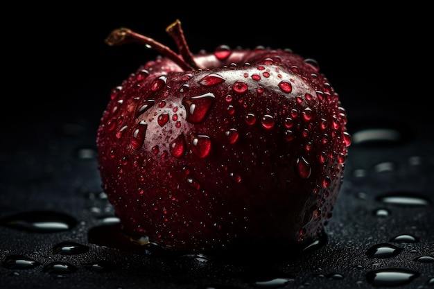 A red apple with water droplets on it