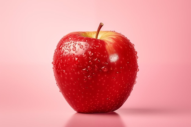 red apple with water drops closeup